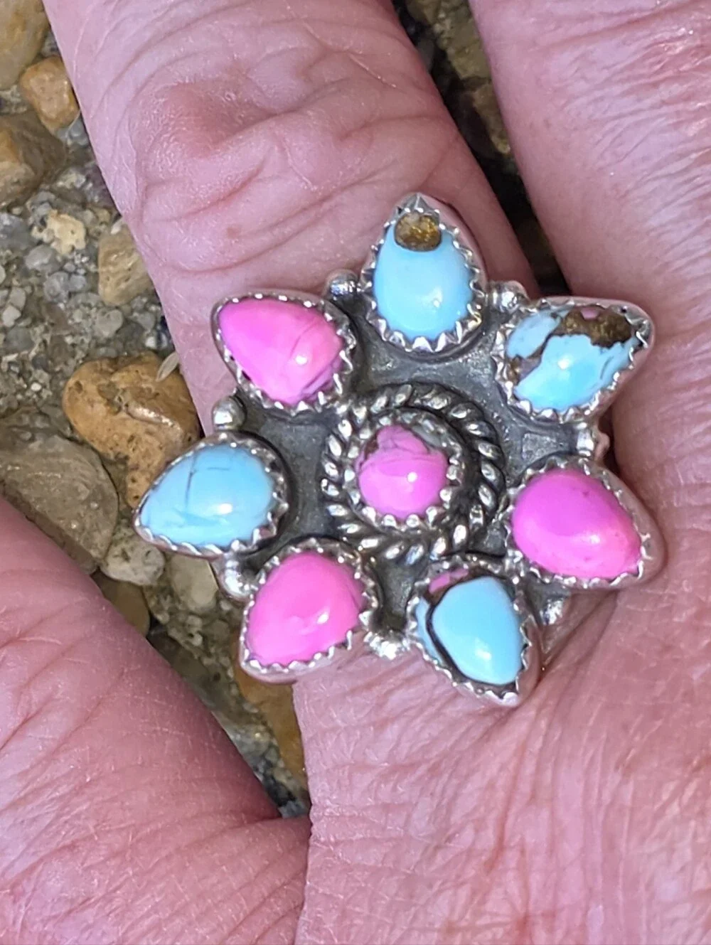 Cotton Candy Turquoise Gemstone Ring In 925 Sterling Silver (Adjustable)